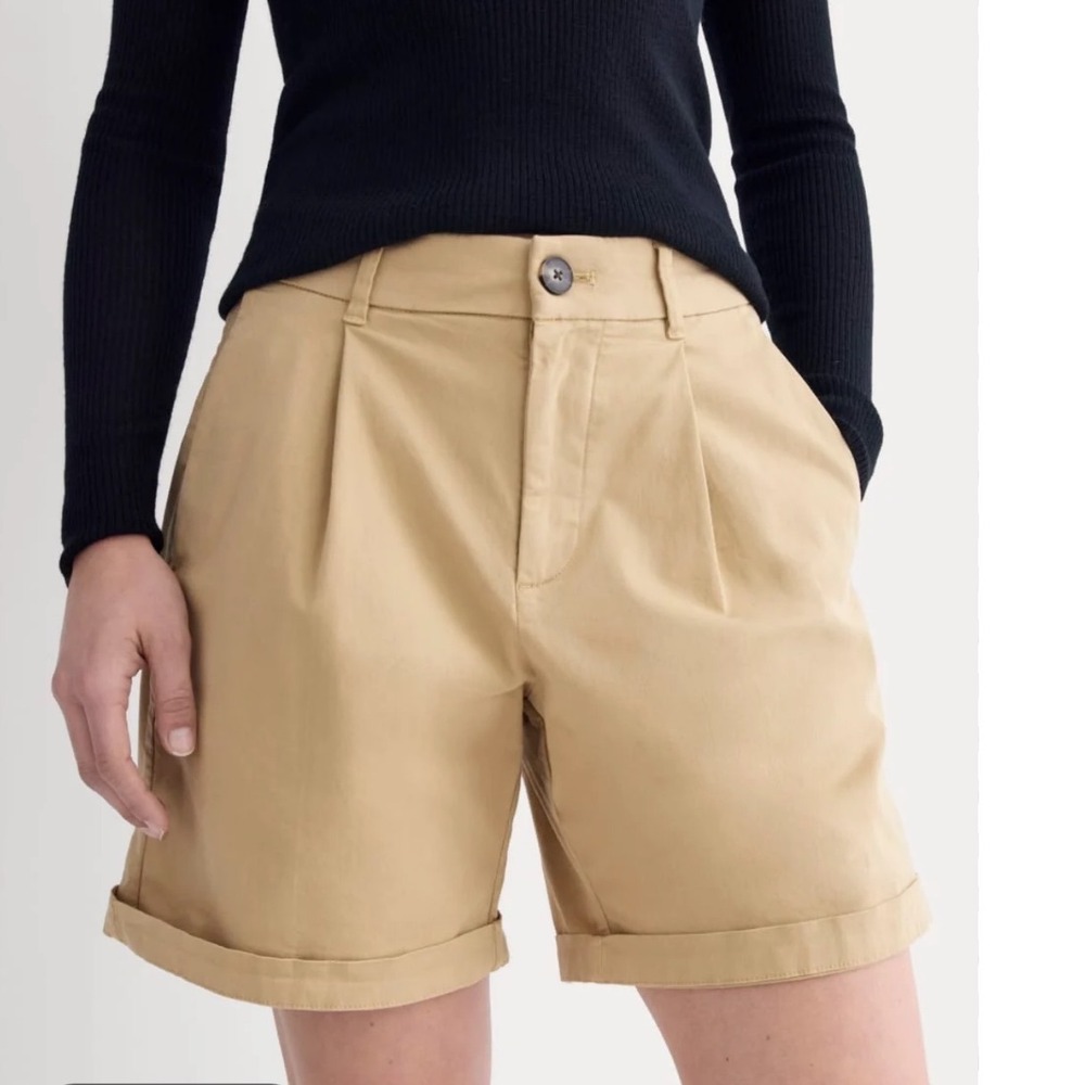 Everlane The Pleated Chino Short Classic Khaki Tan Size 6 High Rise Cotton Twill